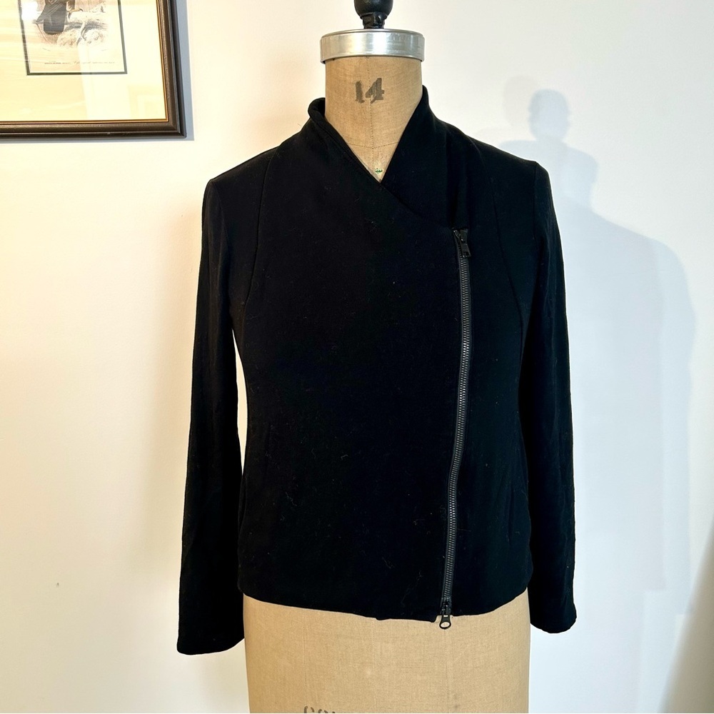 Eileen Fisher Women’s Black Tencel Fleece Moto Asymmetrical Zip Jacket Sz Xs - Picture 2 of 14